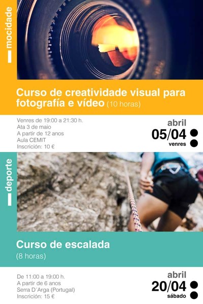 Aberto o prazo de inscricins para o Curso de Creatividade Visual para fotografa e Video e o Curso de Escalada en Tomio