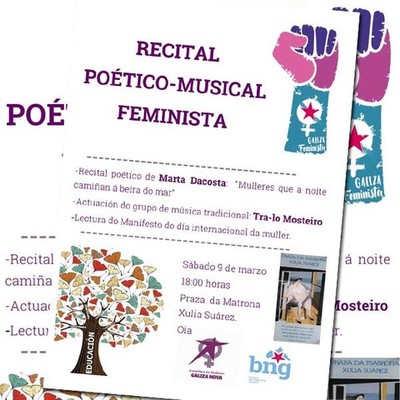 Recital potico de Marta Dacosta e actuacin musical do grupo Tralo Mosteiro para celebrar o Da Internacional da Muller en Oia