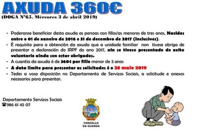 Segue aberto o prazo para solicitar a prestacin   econmica de pagamento nico para fillas e fillos menores de tres anos para o ano 2019