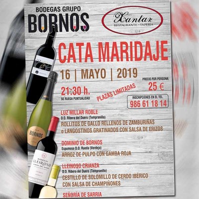 Cata Maridaje el 16 de mayo en el Restaurante Xantar de A Guarda