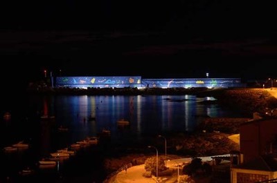 A Guarda ilumina o mural do espign do Porto da Guarda 