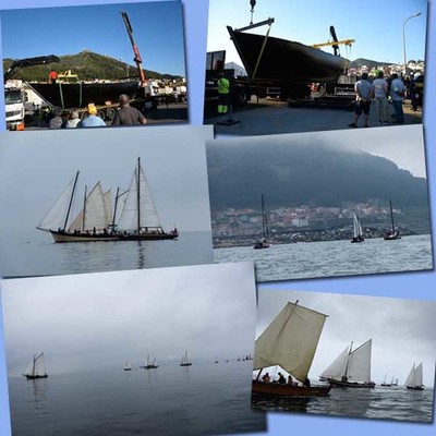 Espectculo por tierra y mar en el traslado de las embarcaciones que participan en el Encontro de A Guarda