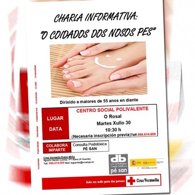Cruz Roja impartir el Martes 30 de Julio una charla sobre la cuidado de los pies dirigida a personas mayores de 55 aos