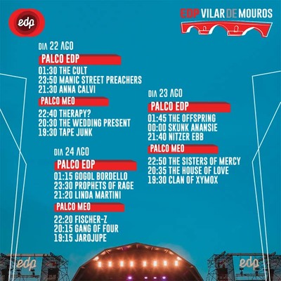 Programacin e horarios dos concertos no EDP VILAR DE MOUROS 2019