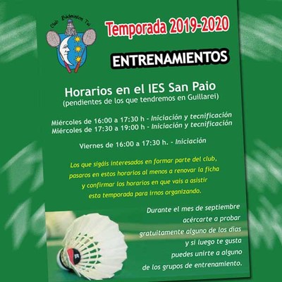 El Club Bdminton Tui empieza los entrenamientos habituales de la temporada 2019-20