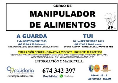 Curso de Manipulador de Alimentos en A Guarda y Tui organizado por Acigu y Febam