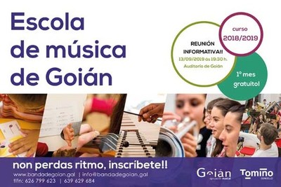 Aberto o prazo de inscricin para o curso 2019/2020 da Escola de Msica de Goin