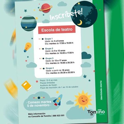 Aberto o prazo de inscricin para participar na Escola Municipal de Teatro de Tomio