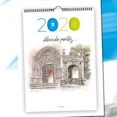 O Concello de Tui edita un calendario de 2020 ilustrado con portas da Eurocidade pintadas pola tudense Rosa M Vila