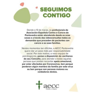 O Concello de Tomio colabora coa Asociacin Espaola Contra el Cncer, co fin de atender aos vecios e vecias que poidan necesitar apoio emocional