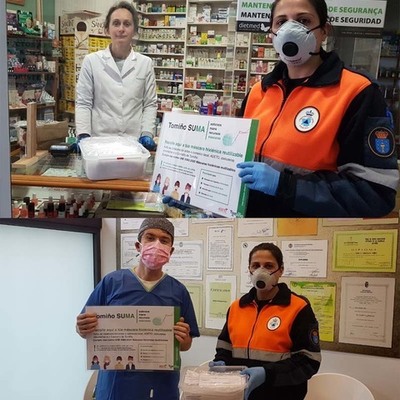 Tomio comeza o reparto entre os comerciantes das primeiras 1000 mscaras confeccionadas por costureiras voluntarias