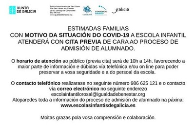 Aberto o proceso de admisin de alumnado na escola infantil A Galia Azul do Rosal