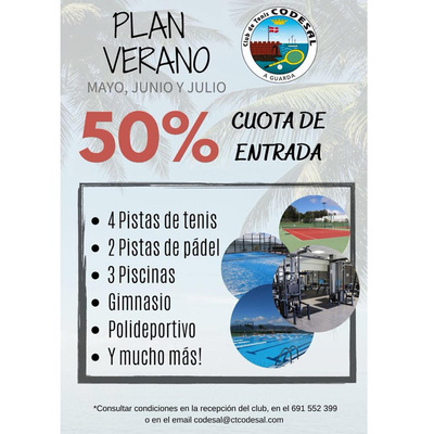  El Club de Tenis Codesal lanza una oferta en la cuota de entrada para nuevos socios a mitad de precio 