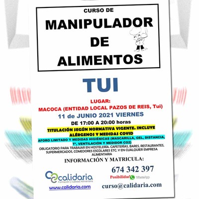 Curso de Manipulador de Alimentos a desarrollar en Tui este viernes Curso de Manipulador de Alimentos a desarrollar en Tui este viernes