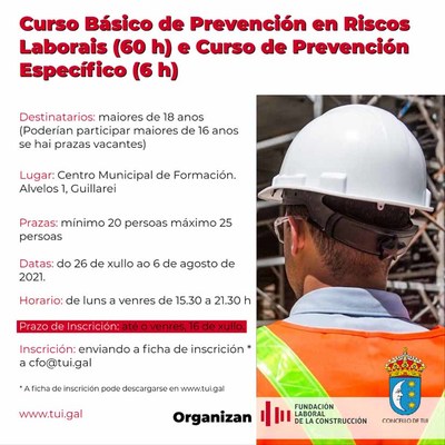Prazas vacantes nos cursos de prevencin de riscos laborais na construcin que comezarn o da 26 de xullo