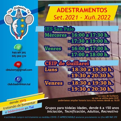 El Club Bdminton Tui anuncia los horarios de entrenamientos para el curso 2021-22