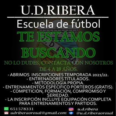 La Unin Deportiva Ribera de O Rosal abre las inscripciones de su escuela de ftbol para la temporada 2021/2022