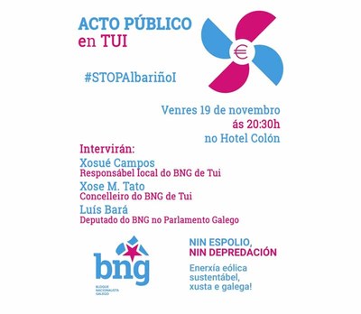 O BNG de Tui organiza o venres 19, unha palestra informativa sobre a instalacin dun novo parque elico no Baixo Mio 