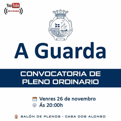 Convocatoria de Pleno Ordinario o 26 de novembro na Guarda