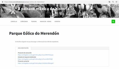 Reunin vecial sobre o parque elico Merendn este martes en Loureza