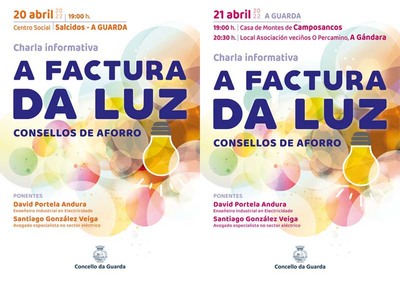 A Guarda organiza esta semana tres charlas informativas sobre a factura da luz e consellos de aforro enerxtico