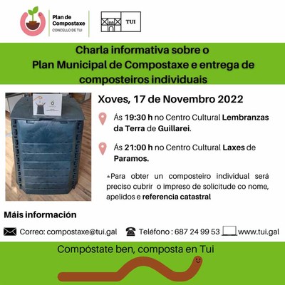 Reuniones informativas sobre compostaje y entrega de composteros individuales este jueves en Guillarei y Paramos