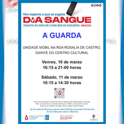 La unidad mvil de donacin de sangre estar en A Guarda el 10 y 11 de marzo