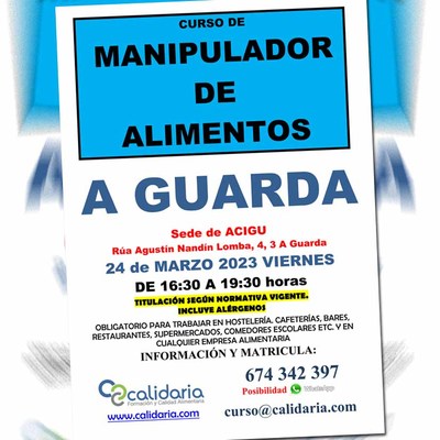 Curso de Manipulador de Alimentos el viernes 24 de marzo en A Guarda