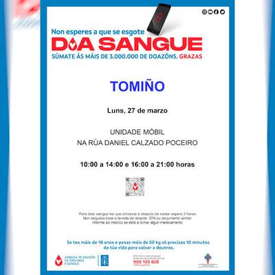 La unidad mvil de donaciones de sangre estar en Tomio el 27 de marzo