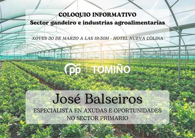 O PP de Tomio organiza un coloquio sobre o sector primario coa presenza do especialista autonmico Jos Balseiros 
