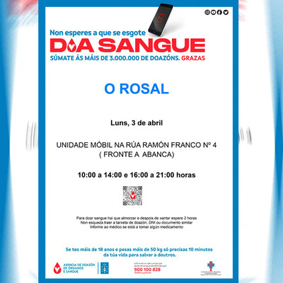 O Rosal recibe el 3 de abril la visita de una unidad mvil de donaciones de sangre