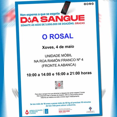 Unha unidade mbil de doazn de sangue visita o Rosal o 4 de maio