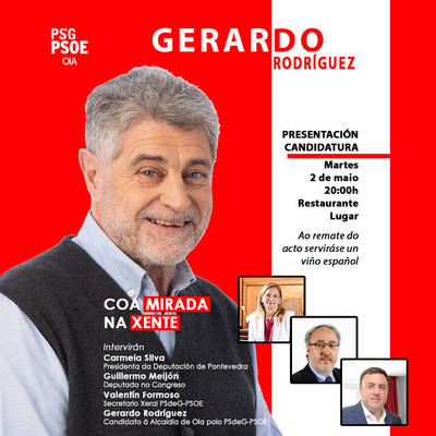 El PSdeG-PSOE de Oia presenta el martes 2 de mayo su candidatura para las elecciones municipales