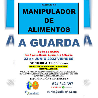 Curso de manipulador de alimentos el viernes 23 de junio en A Guarda