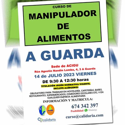 Curso de manipulador de alimentos el viernes 14 de julio en A Guarda