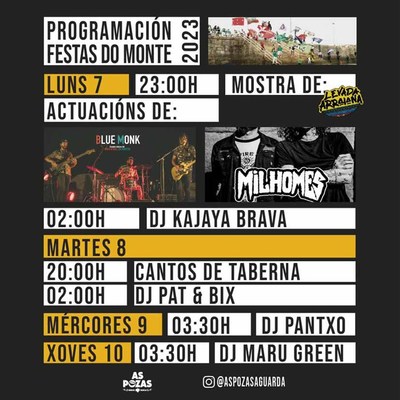 Programacin de las Festas do Monte 2023 en la Disco Tasca As Pozas de A Guarda