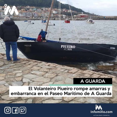 El Volanteiro Piueiro rompe amarras y embarranca en el Paseo Martimo de A Guarda