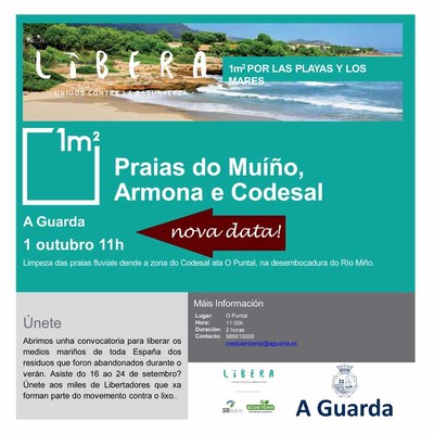A Guarda participa o 1 de outubro no proxecto Libera de limpeza de praias