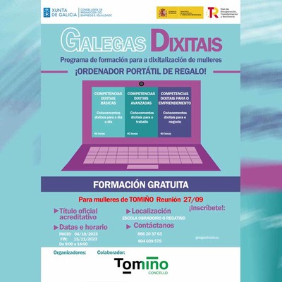 Inscricins abertas en Tomio para o programa de formacin gratuto dirixido  dixitalizacin de mulleres -Galegas Dixitais-