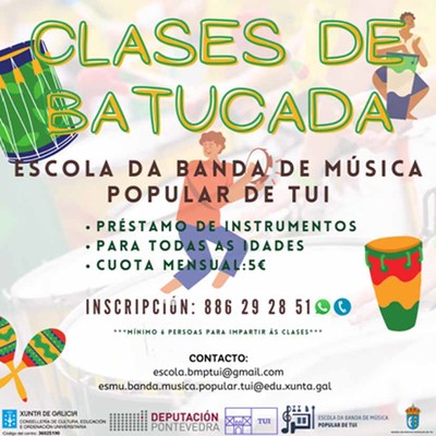 Clases de Batucada na Escola da Banda de Msica Popular de Tui