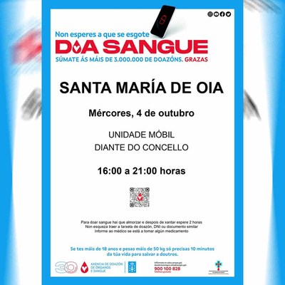 A unidade mbil de doazn de sangue visita Oia o mrcores 4 de outubro 