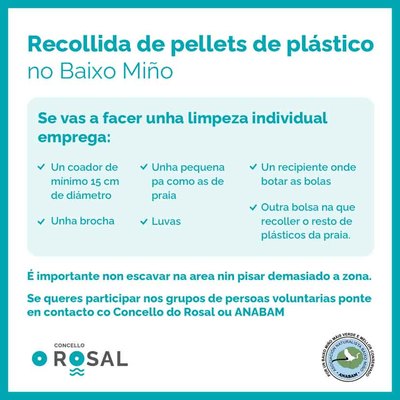 O Concello do Rosal e ANABAM coordinarn grupos de persoas voluntarias no caso de detectar unha maior chegada de pellets