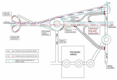 A partir de maana entrarn en servicio tres nuevos ramales del enlace de conexin de la autova Tui-A Guarda con la autova A-55 y Areas