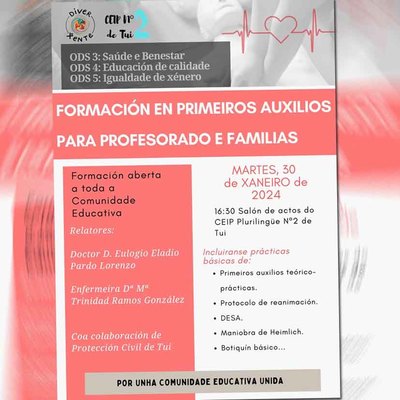 Formacin en Primeiros Auxilios para docentes, familias e poblacin xeral no CEIP N2 DE TUI