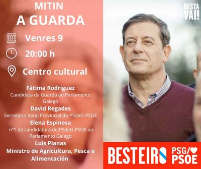 Mitin do PSdeG-PSOE este venres no Centro Cultural da Guarda