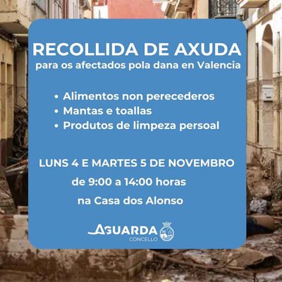 El Concello da Guarda organiza recogida de ayuda para damnificados de la dana en Valencia