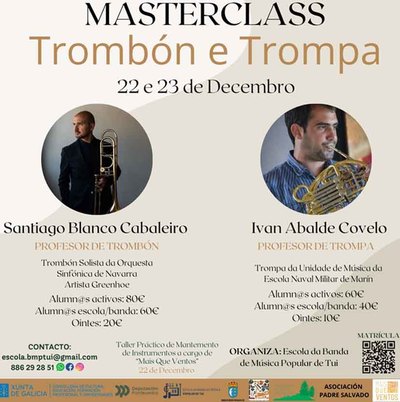 Masterclass y taller de mantenimiento de instrumentos en la Escuela de la Banda Popular de Tui