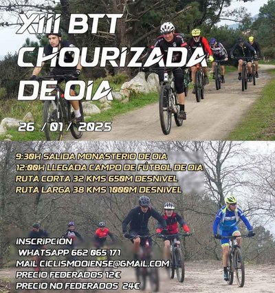 La XIII BTT Chourizada de Oia se celebra el 26 de enero con rutas de 32 y 38 km