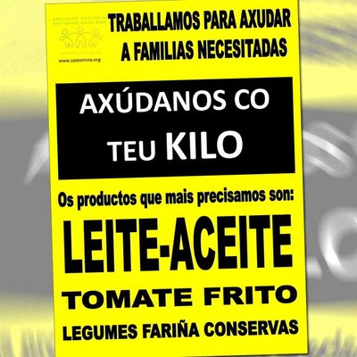 SOS Tomio organiza una gran recogida de alimentos en Tui el 7 y 8 de marzo