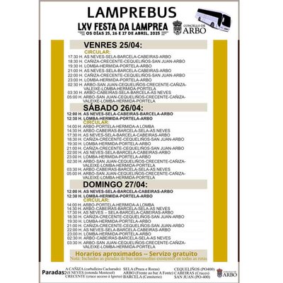 Arbo pone en marcha un servicio gratuito de autobuses para la Festa da Lamprea 2025